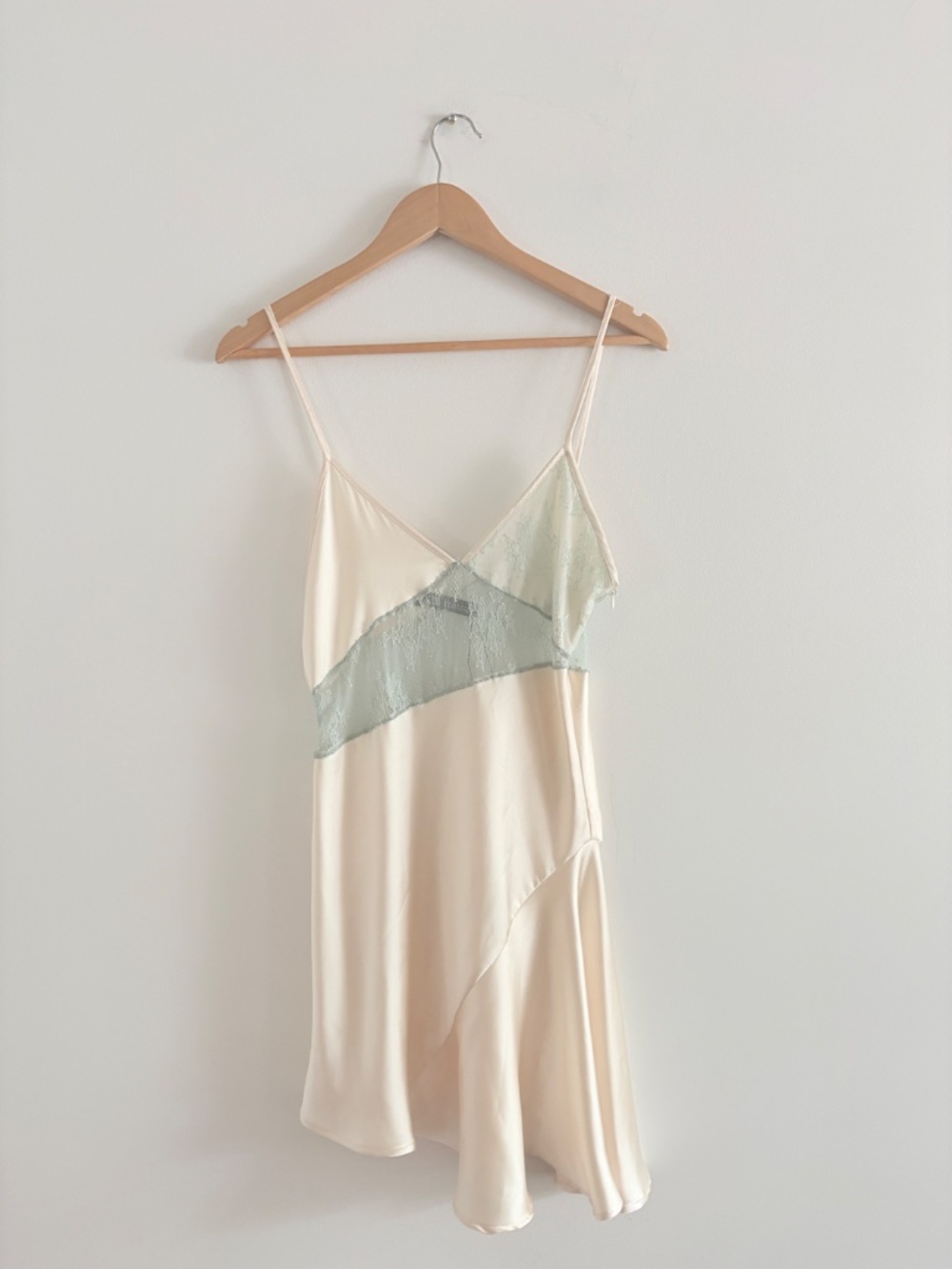 Zara Satin Lace Slip Mini Dress Cream White Green Size Medium - Picture 6 of 9